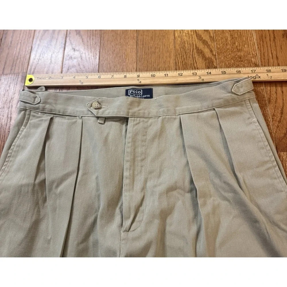 Vintage Polo Ralph Lauren Pleated Chino Pants Mens 34x25 Khaki Made in USA Tan